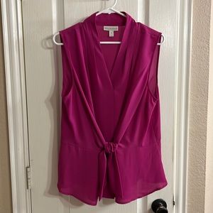 Hot Pink Dana Buckman tie front sleeveless blouse XL